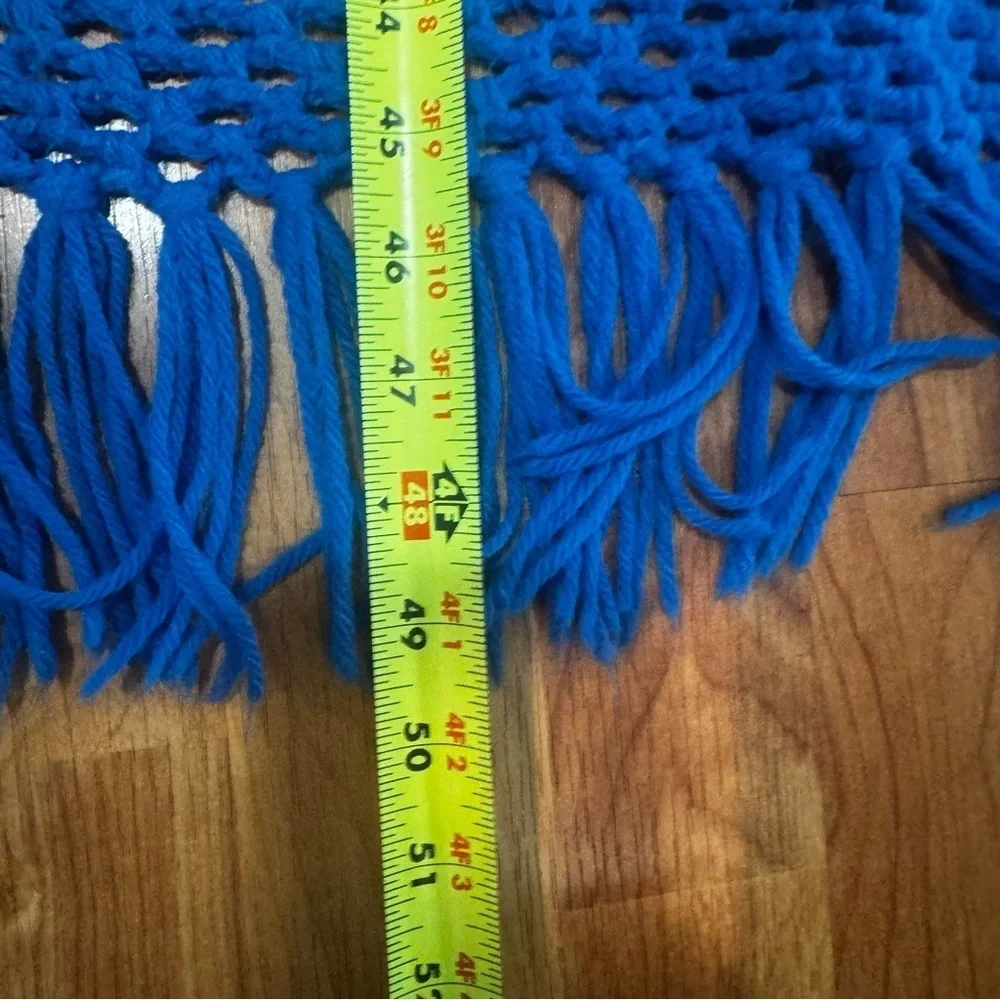 Vintage Handmade Crochet Afghan Granny Square Blue Edge 44 x 49 Throw 80 Squares